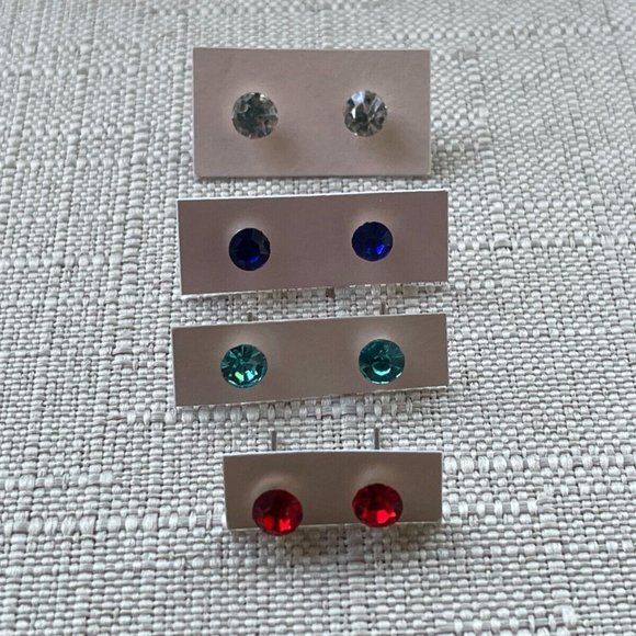 Women Stud Earrings Fashion Jewelry Blue Red Green Clear Tone Lot of 4 - Picture 4 of 11